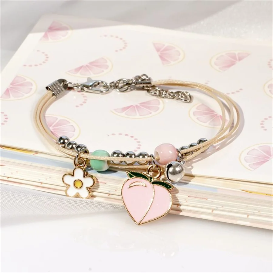 Korean Cute Cartoon Rabbit Flower Pendant Bracelets For Women Fashion Charm Bell Butterfly Cat Bracelet Friendship Jewelry