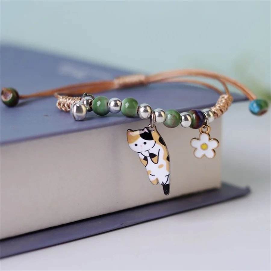 Korean Cute Cartoon Rabbit Flower Pendant Bracelets For Women Fashion Charm Bell Butterfly Cat Bracelet Friendship Jewelry