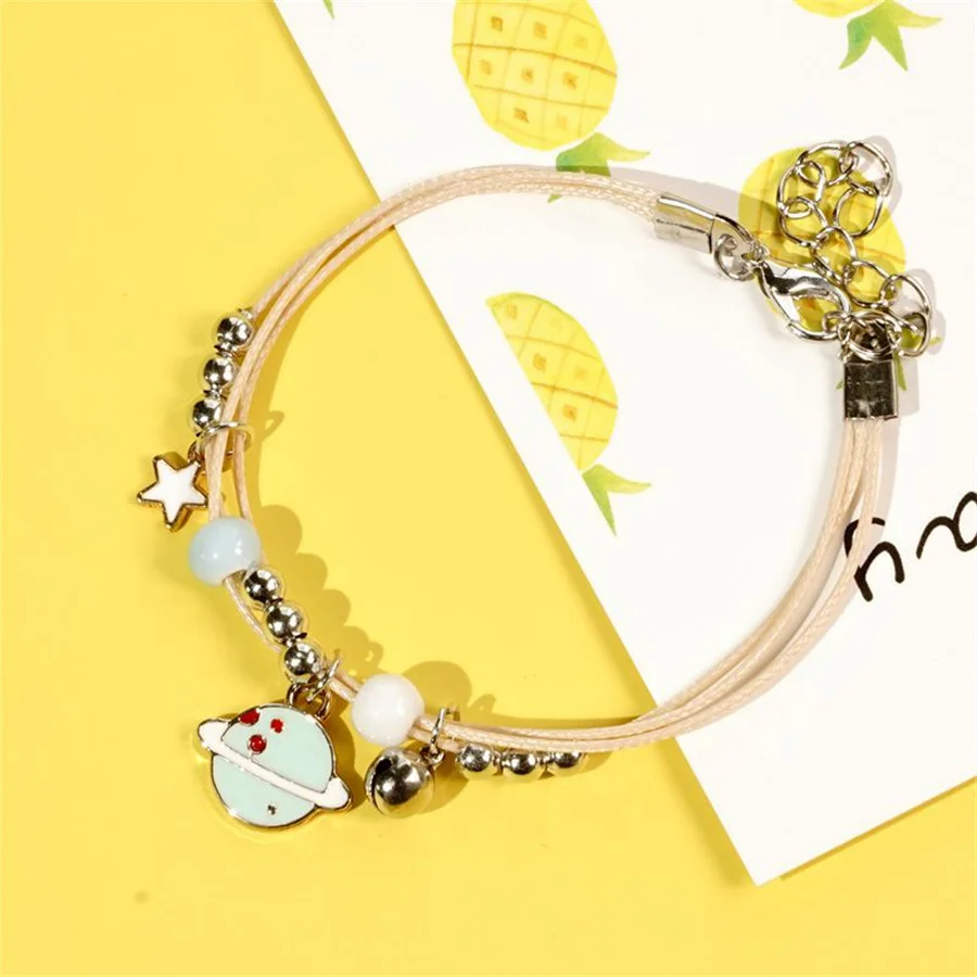 Korean Cute Cartoon Rabbit Flower Pendant Bracelets For Women Fashion Charm Bell Butterfly Cat Bracelet Friendship Jewelry