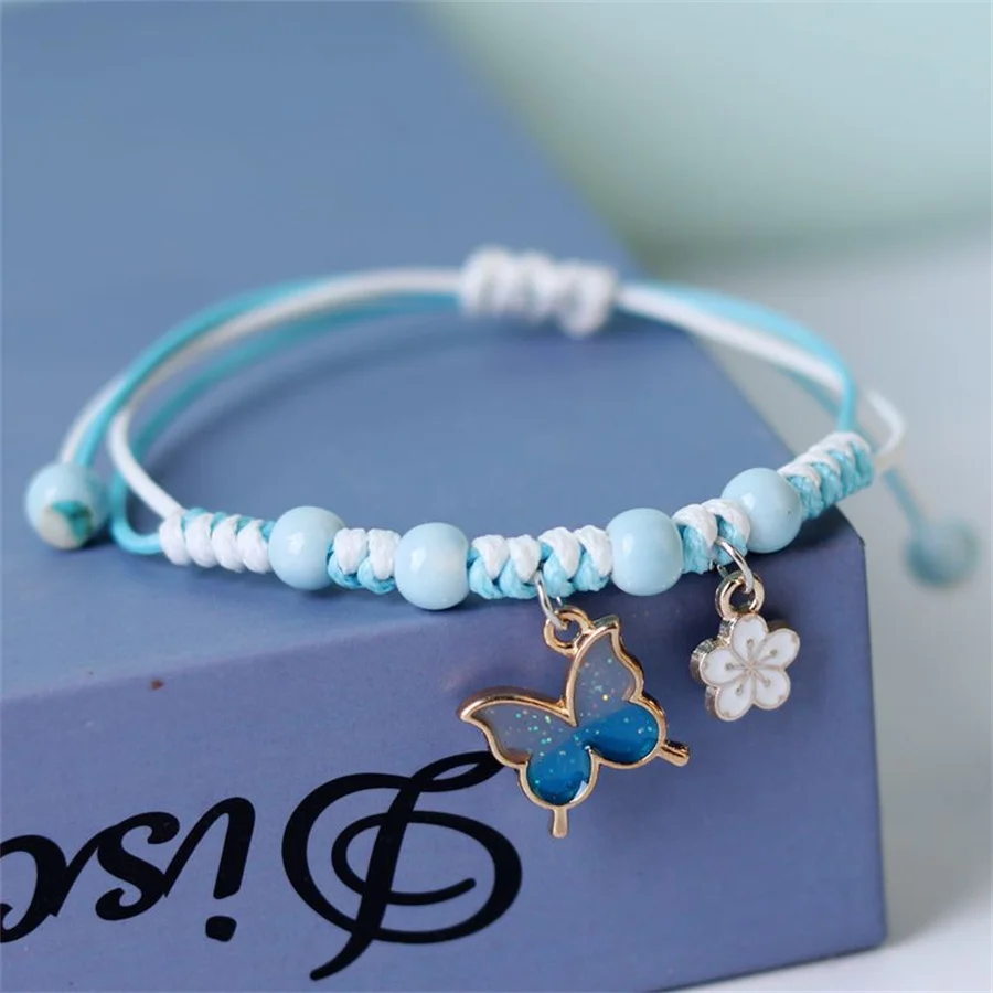 Korean Cute Cartoon Rabbit Flower Pendant Bracelets For Women Fashion Charm Bell Butterfly Cat Bracelet Friendship Jewelry