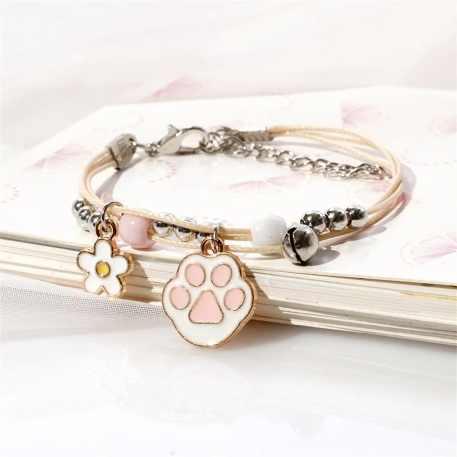 Korean Cute Cartoon Rabbit Flower Pendant Bracelets For Women Fashion Charm Bell Butterfly Cat Bracelet Friendship Jewelry