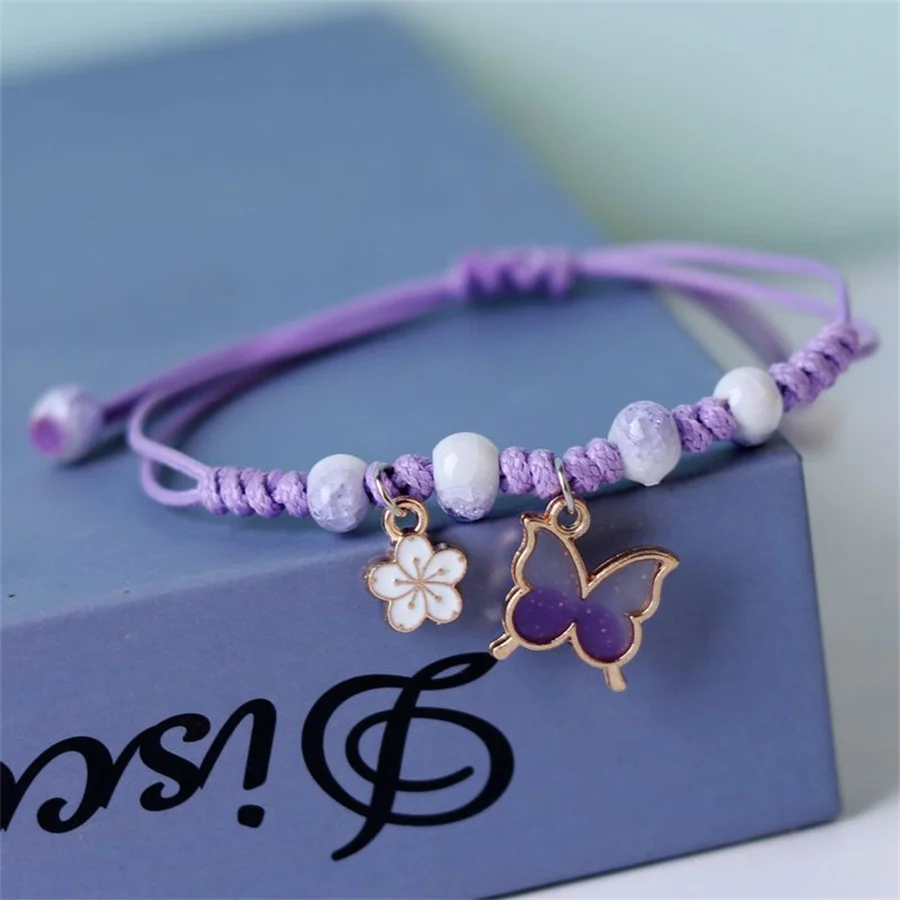 Korean Cute Cartoon Rabbit Flower Pendant Bracelets For Women Fashion Charm Bell Butterfly Cat Bracelet Friendship Jewelry