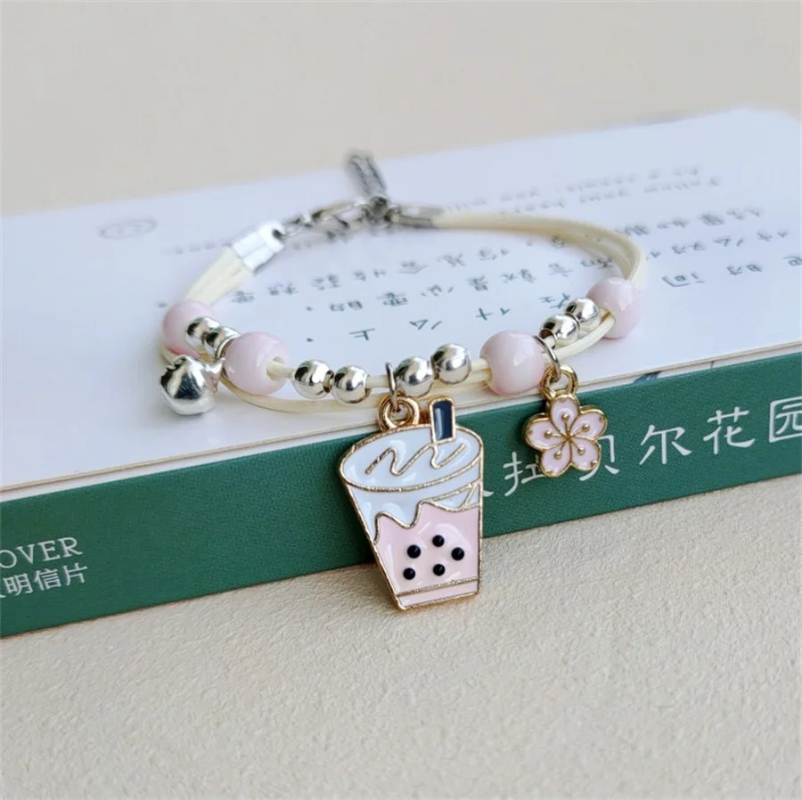 Korean Cute Cartoon Rabbit Flower Pendant Bracelets For Women Fashion Charm Bell Butterfly Cat Bracelet Friendship Jewelry