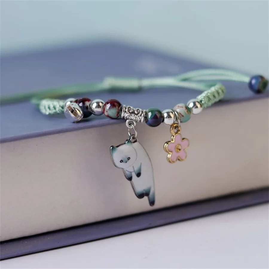 Korean Cute Cartoon Rabbit Flower Pendant Bracelets For Women Fashion Charm Bell Butterfly Cat Bracelet Friendship Jewelry