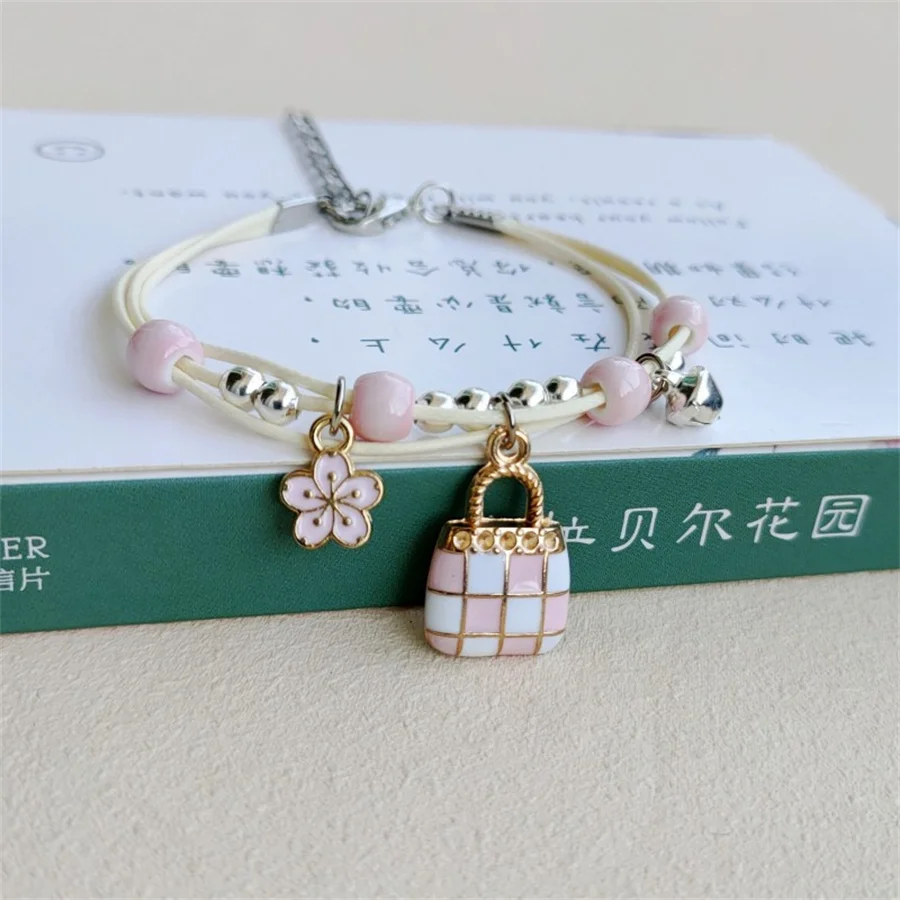 Korean Cute Cartoon Rabbit Flower Pendant Bracelets For Women Fashion Charm Bell Butterfly Cat Bracelet Friendship Jewelry