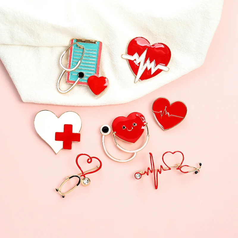 Heartbeat Stethoscope Enamel Pins Custom Electrocardiogram Medical Brooch Lapel Badge Bag Cartoon Jewelry Gift for Kids Friends