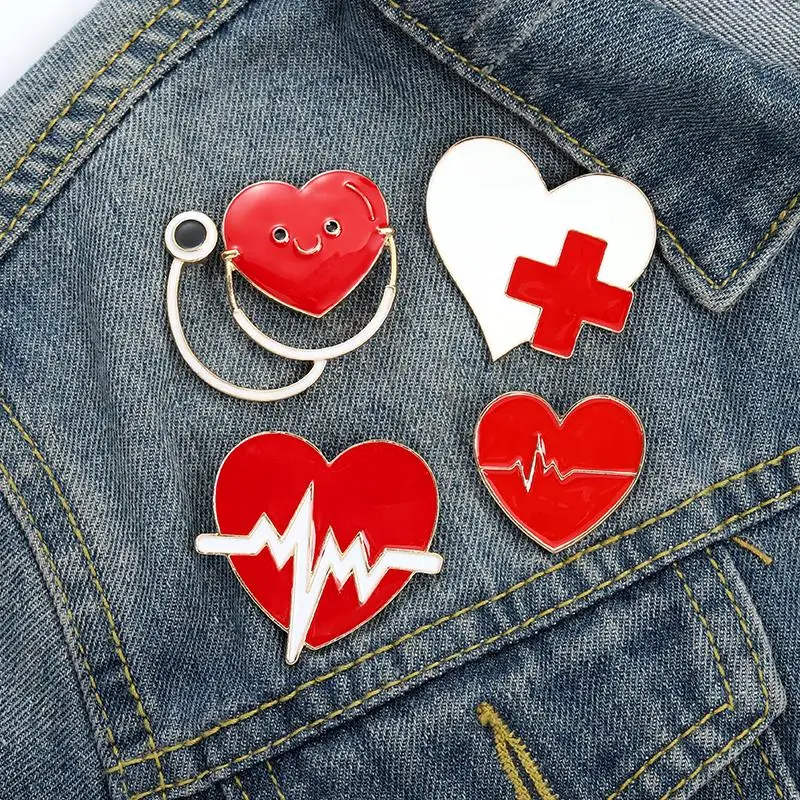 Heartbeat Stethoscope Enamel Pins Custom Electrocardiogram Medical Brooch Lapel Badge Bag Cartoon Jewelry Gift for Kids Friends