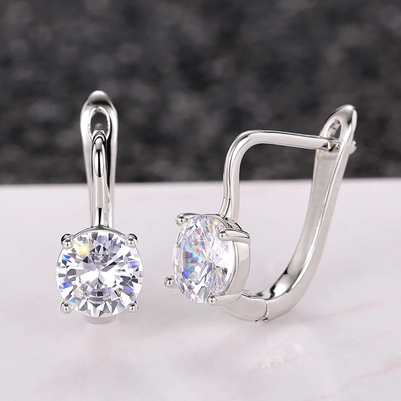 Huitan Simple Classic Silver Color Hoop Earrings for Women 4 Claw Design Cubic Zirconia Crystal Earrings Timeless Style Jewelry