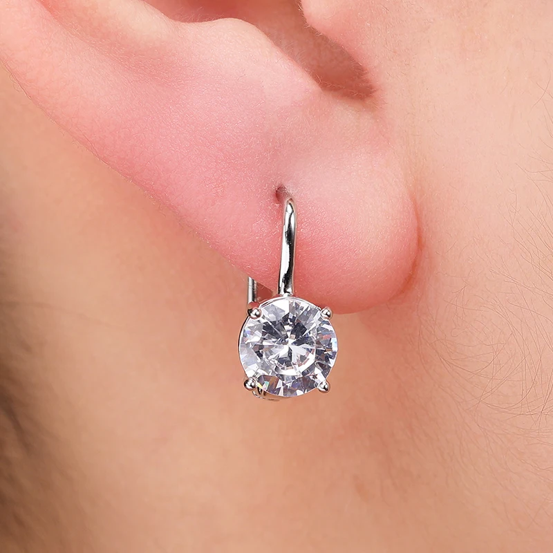Huitan Simple Classic Silver Color Hoop Earrings for Women 4 Claw Design Cubic Zirconia Crystal Earrings Timeless Style Jewelry