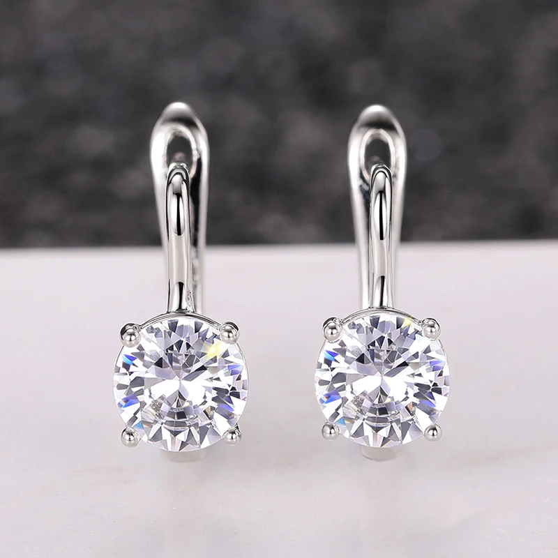 Huitan Simple Classic Silver Color Hoop Earrings for Women 4 Claw Design Cubic Zirconia Crystal Earrings Timeless Style Jewelry