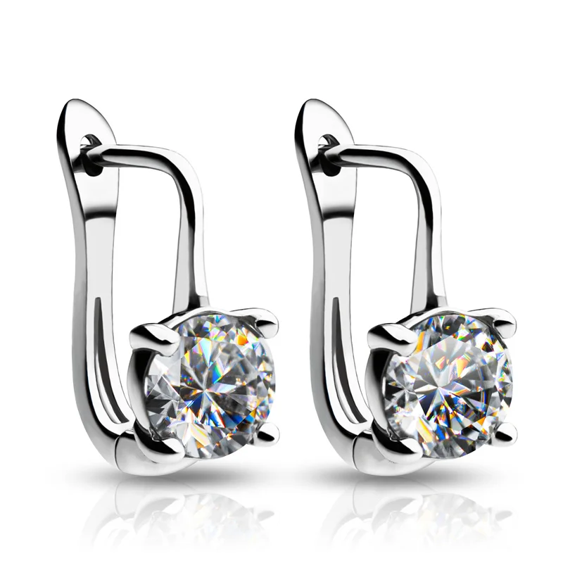 Huitan Simple Classic Silver Color Hoop Earrings for Women 4 Claw Design Cubic Zirconia Crystal Earrings Timeless Style Jewelry