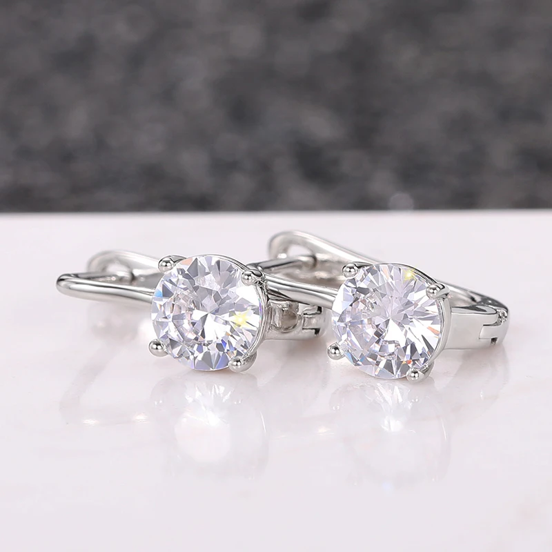 Huitan Simple Classic Silver Color Hoop Earrings for Women 4 Claw Design Cubic Zirconia Crystal Earrings Timeless Style Jewelry