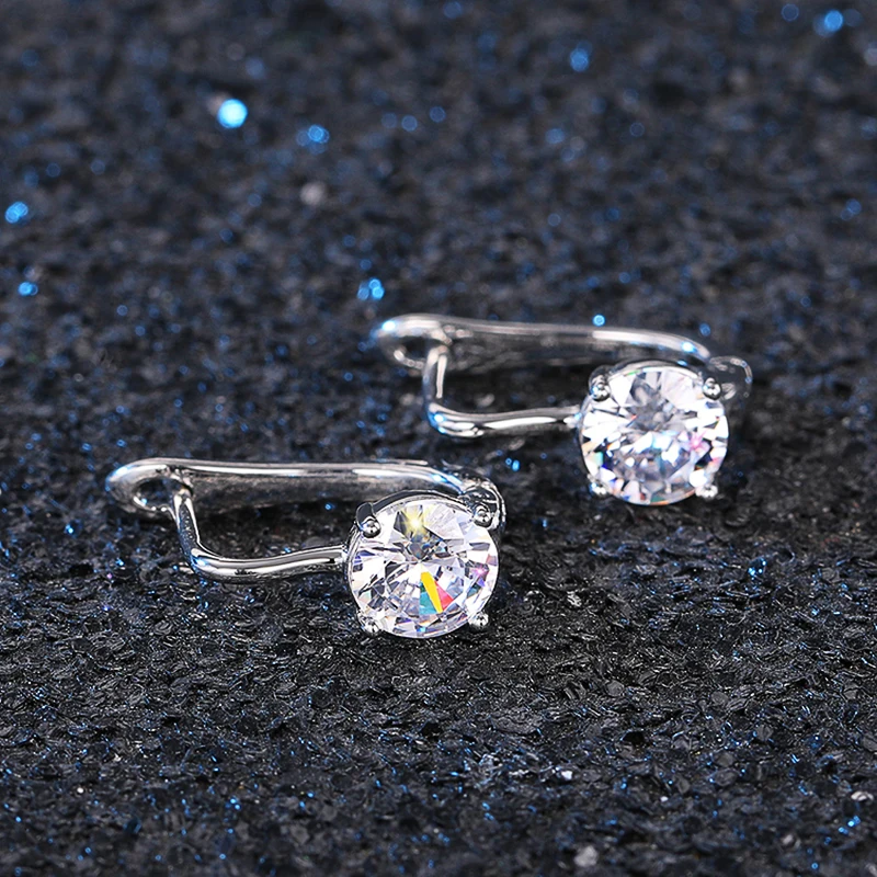 Huitan Simple Classic Silver Color Hoop Earrings for Women 4 Claw Design Cubic Zirconia Crystal Earrings Timeless Style Jewelry