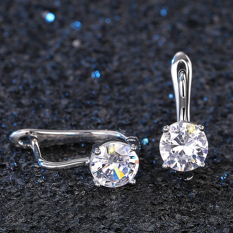 Huitan Simple Classic Silver Color Hoop Earrings for Women 4 Claw Design Cubic Zirconia Crystal Earrings Timeless Style Jewelry