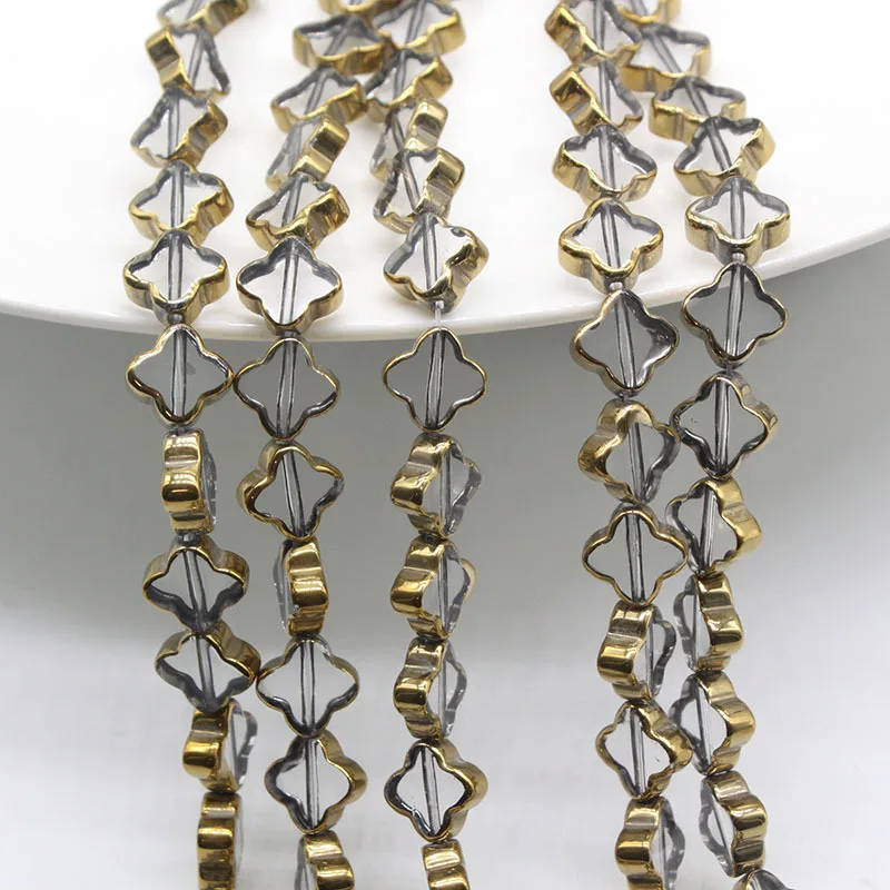 28pcs/lot 10MM Four-Leaf Clover Plating Gold Glass Loose Beads Spacer Beads for DIY Earring/Necklace/Jewelry Making Accessory