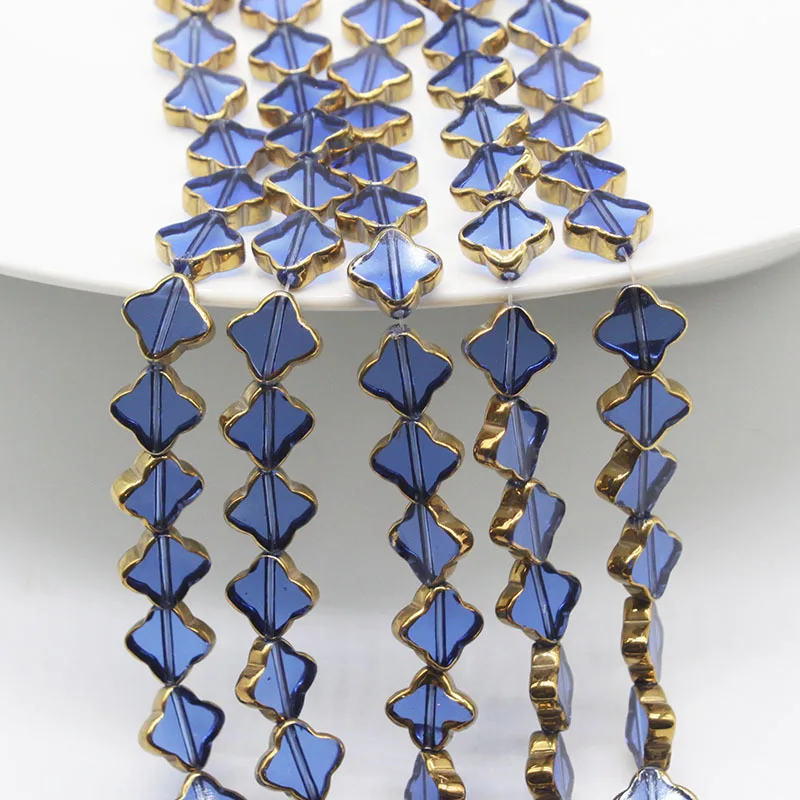 28pcs/lot 10MM Four-Leaf Clover Plating Gold Glass Loose Beads Spacer Beads for DIY Earring/Necklace/Jewelry Making Accessory