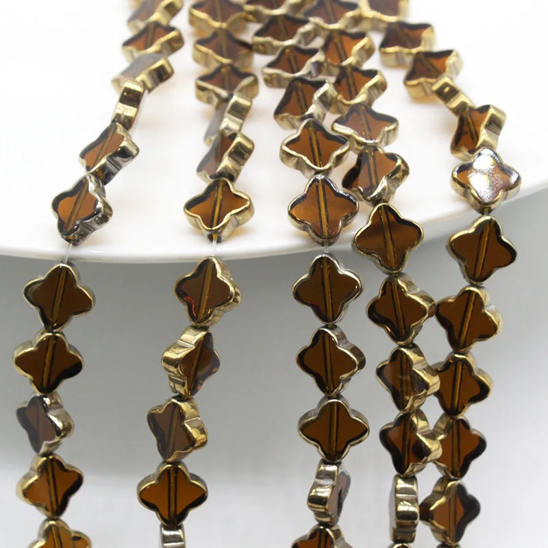 28pcs/lot 10MM Four-Leaf Clover Plating Gold Glass Loose Beads Spacer Beads for DIY Earring/Necklace/Jewelry Making Accessory