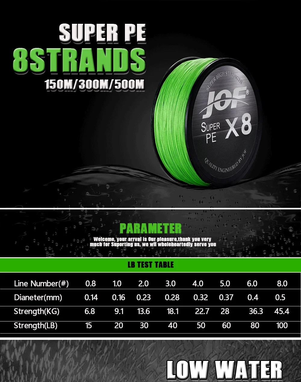 JOF Braided Fishing Line 8 Strands 150m 300m diameter:0.14mm-0.50mm Strength:15LB 20LB 30LB 40LB 50LB 60LB 80LB 100LB NEW 2021