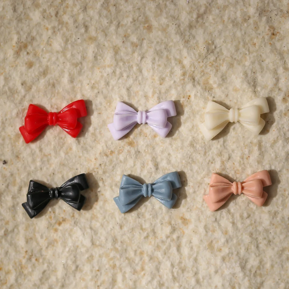 50pcs Long Pink Resin Bow Nail Art Charm 3D Kawaii Frosted Fairy Nail Bows Decor Parts DIY Japanese Design Nail Accessories