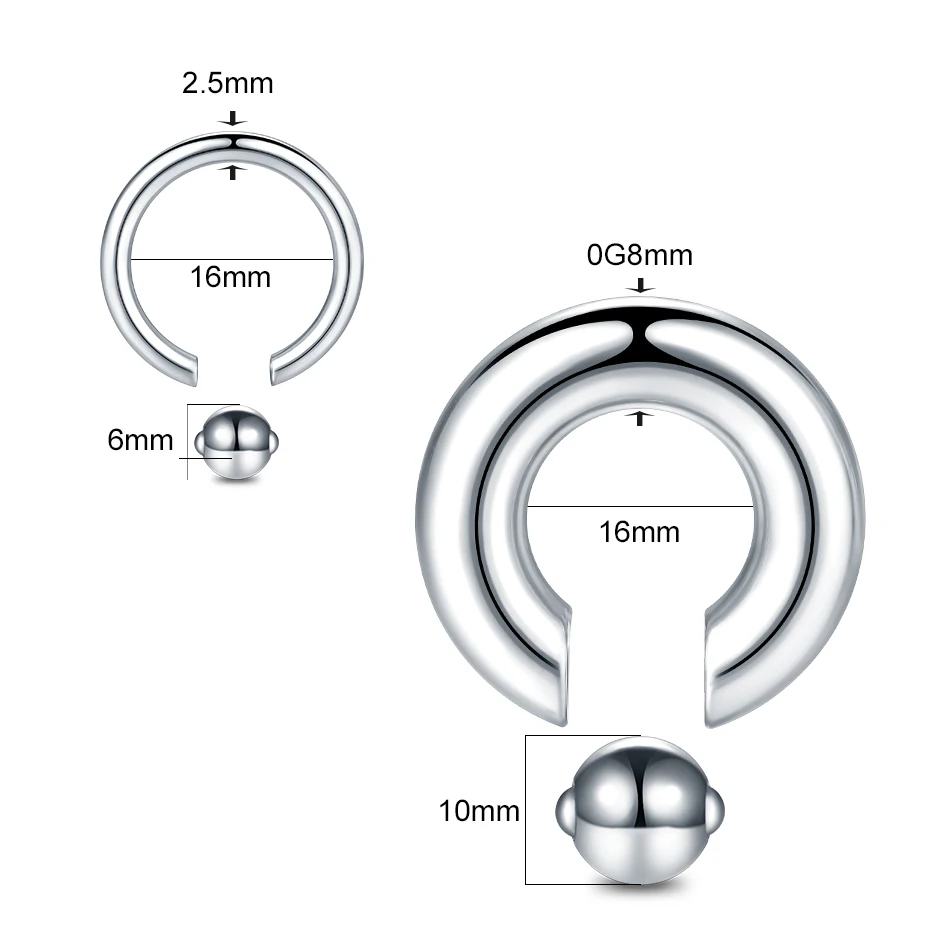 Stainelss Steel Large Captive Bead Rings PIERC Nose Hoop Weights for Ear Expander Septum Piercing Jewelry Ear Expansions 20G-00G