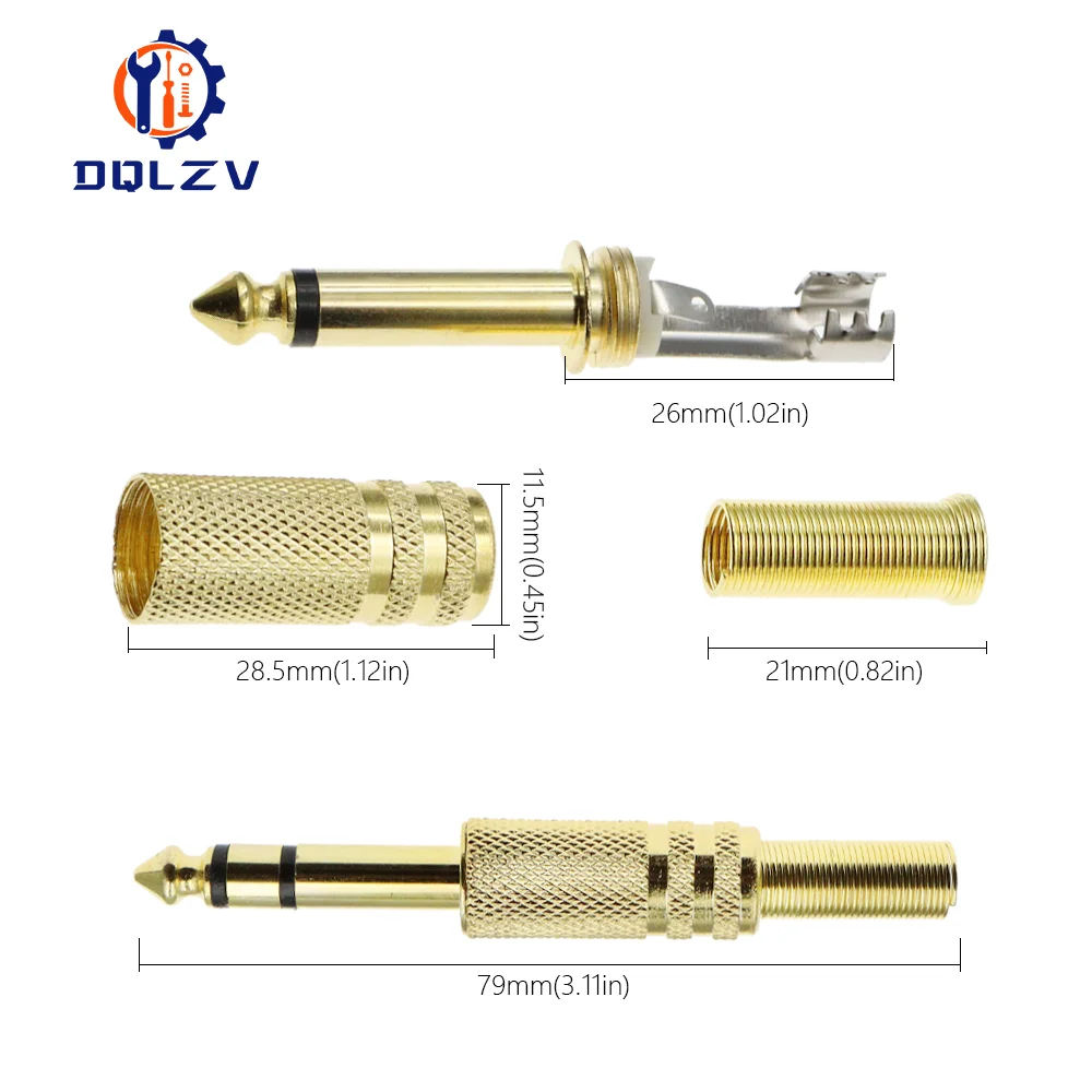 Gilding 6.35MM Jack Plug Male Mono Audio Connector Adapter 1/4Inch Male Soldering Audio Stereo Connectors