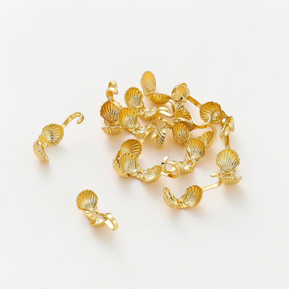 20pcs/lot 14K 18K Gold Color Shell Shape Necklace Calotte Cover Beads With Hook End Crimp Beads For DIY Jewelry Making Supplies