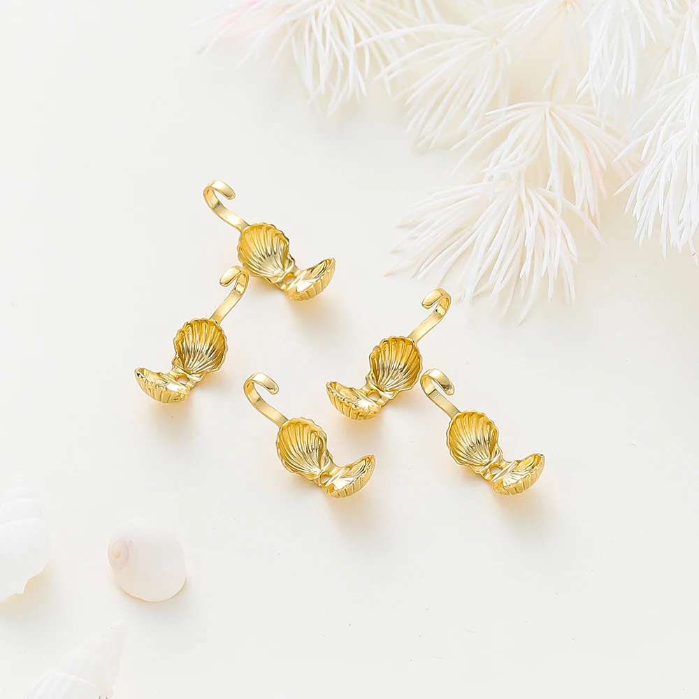 20pcs/lot 14K 18K Gold Color Shell Shape Necklace Calotte Cover Beads With Hook End Crimp Beads For DIY Jewelry Making Supplies