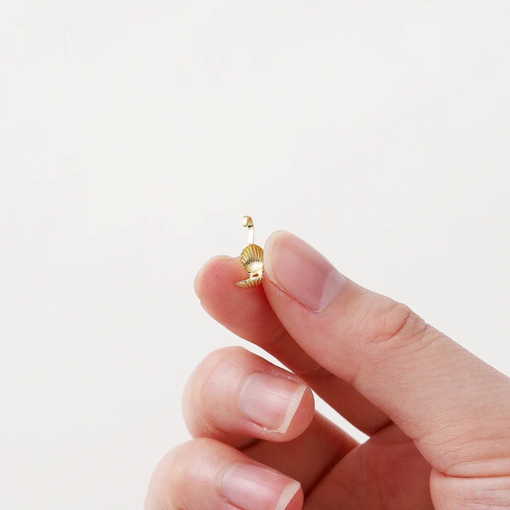 20pcs/lot 14K 18K Gold Color Shell Shape Necklace Calotte Cover Beads With Hook End Crimp Beads For DIY Jewelry Making Supplies