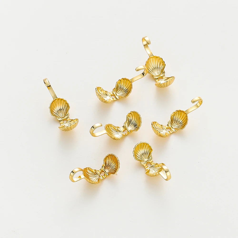 20pcs/lot 14K 18K Gold Color Shell Shape Necklace Calotte Cover Beads With Hook End Crimp Beads For DIY Jewelry Making Supplies
