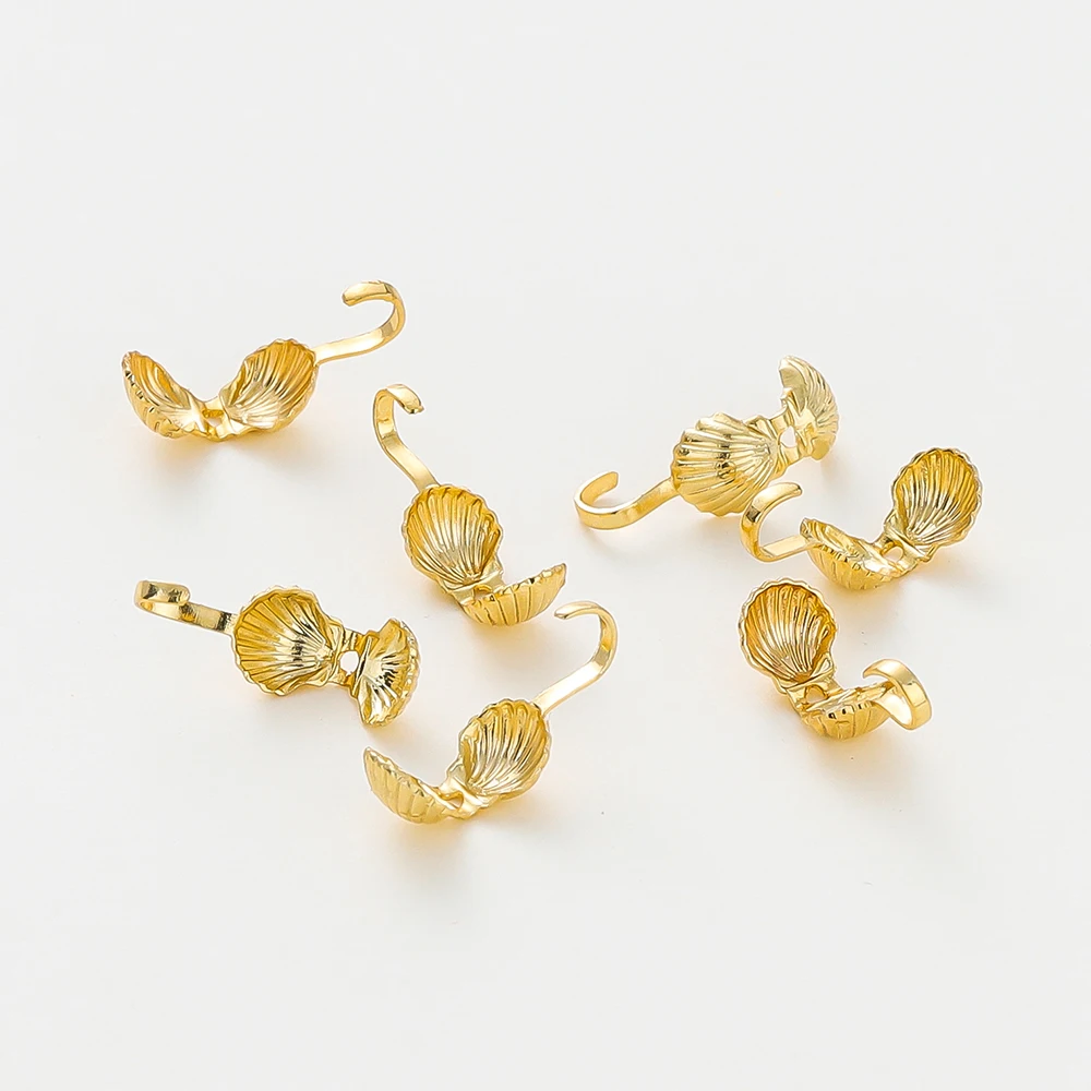 20pcs/lot 14K 18K Gold Color Shell Shape Necklace Calotte Cover Beads With Hook End Crimp Beads For DIY Jewelry Making Supplies