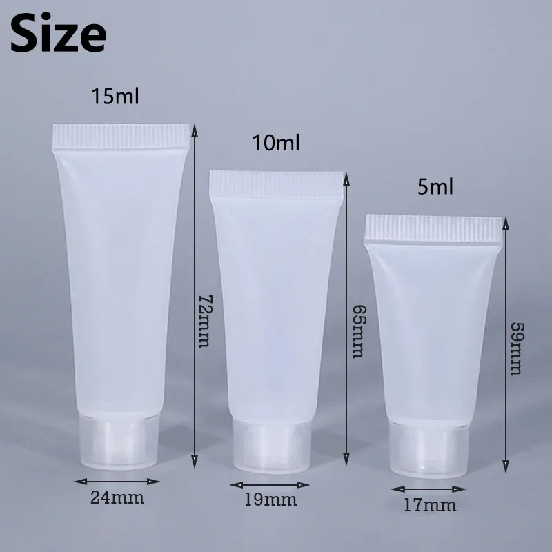 50Pcs 5/10/15ml Frosted Soft Tube With Screw Lid Empty Lotion Squeeze Bottle Refillable Cosmetic Cream Container With Syringe