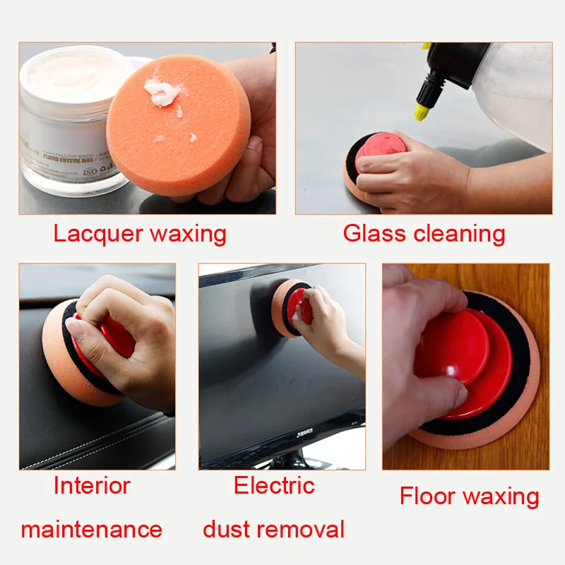 Car Waxing Handle Polishing Tool Car Wash Sponge Car Beauty Care Products Waxing Sponge Suit Car Cleaning Accessories for Car