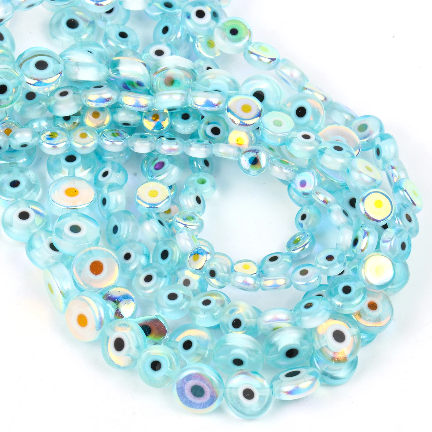 6/8/10mm Evil Eye Millefiori Lampwork Glazed Glass Bead AB Colors Flat Round Disc Beads for Jewelry Making Bracelets Accessories