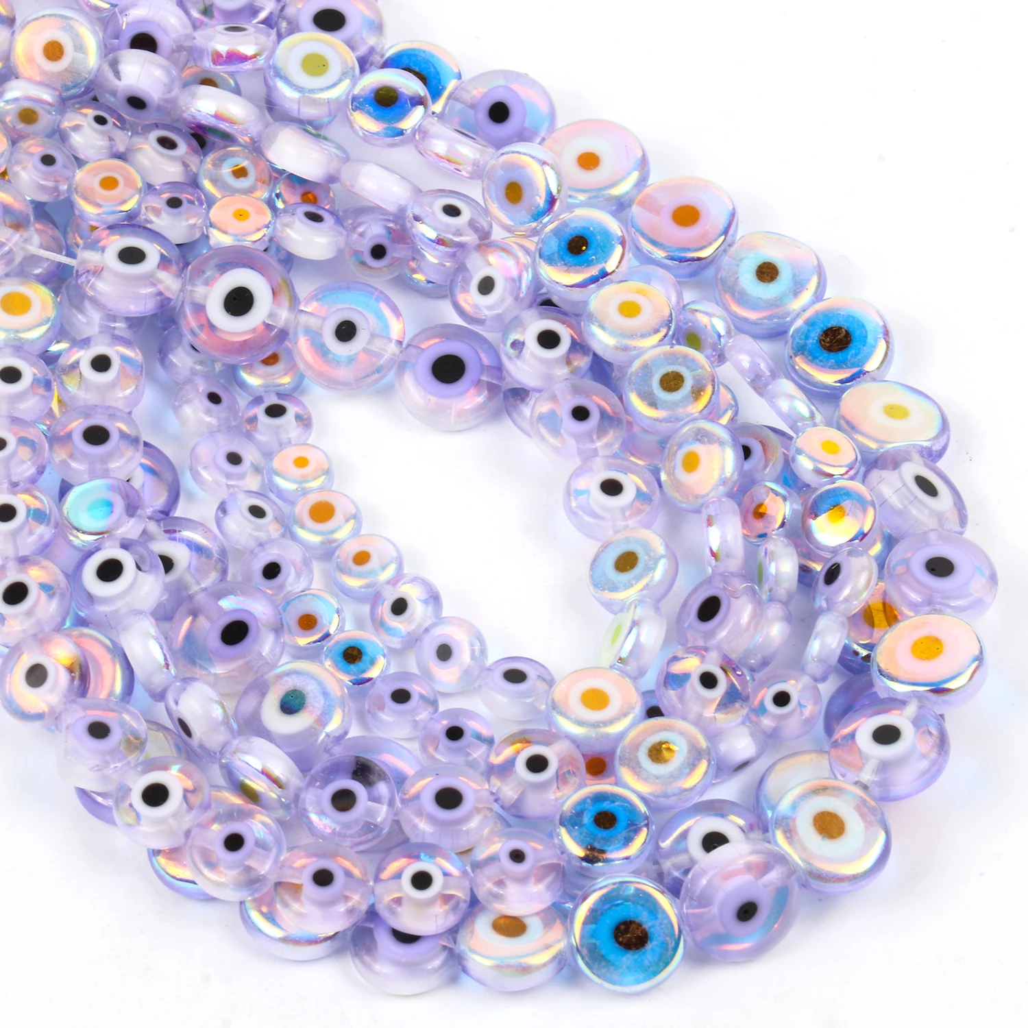 6/8/10mm Evil Eye Millefiori Lampwork Glazed Glass Bead AB Colors Flat Round Disc Beads for Jewelry Making Bracelets Accessories