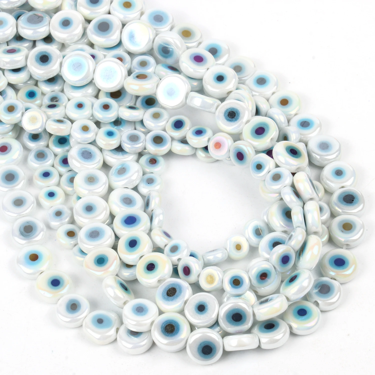 6/8/10mm Evil Eye Millefiori Lampwork Glazed Glass Bead AB Colors Flat Round Disc Beads for Jewelry Making Bracelets Accessories