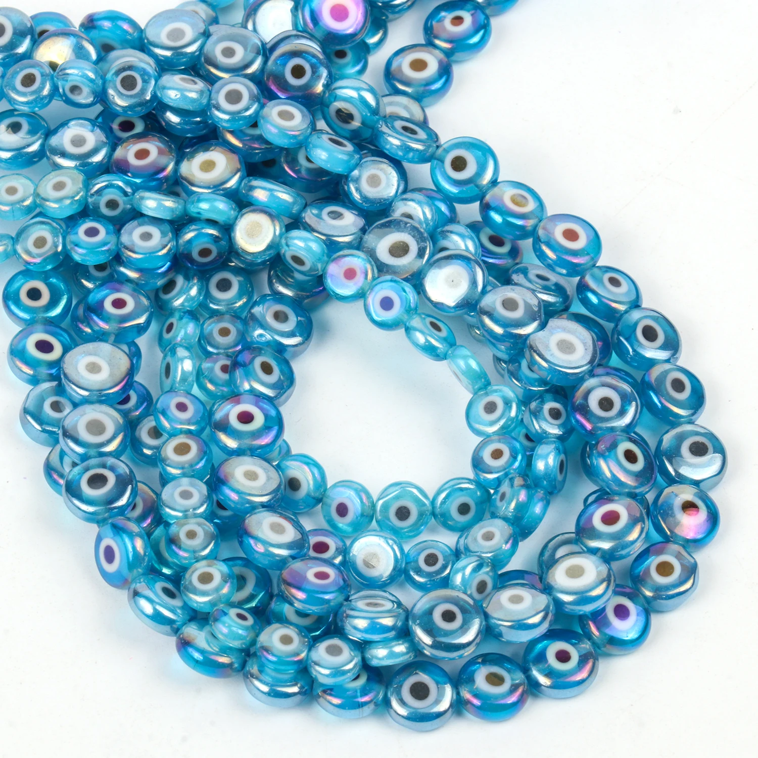 6/8/10mm Evil Eye Millefiori Lampwork Glazed Glass Bead AB Colors Flat Round Disc Beads for Jewelry Making Bracelets Accessories