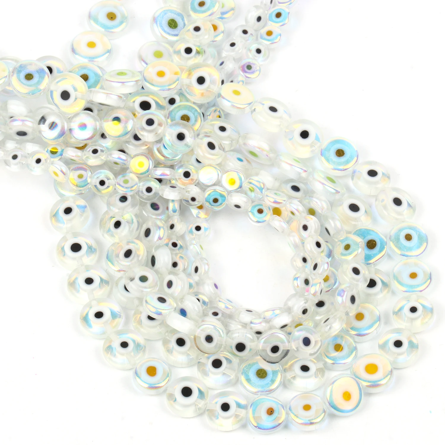 6/8/10mm Evil Eye Millefiori Lampwork Glazed Glass Bead AB Colors Flat Round Disc Beads for Jewelry Making Bracelets Accessories