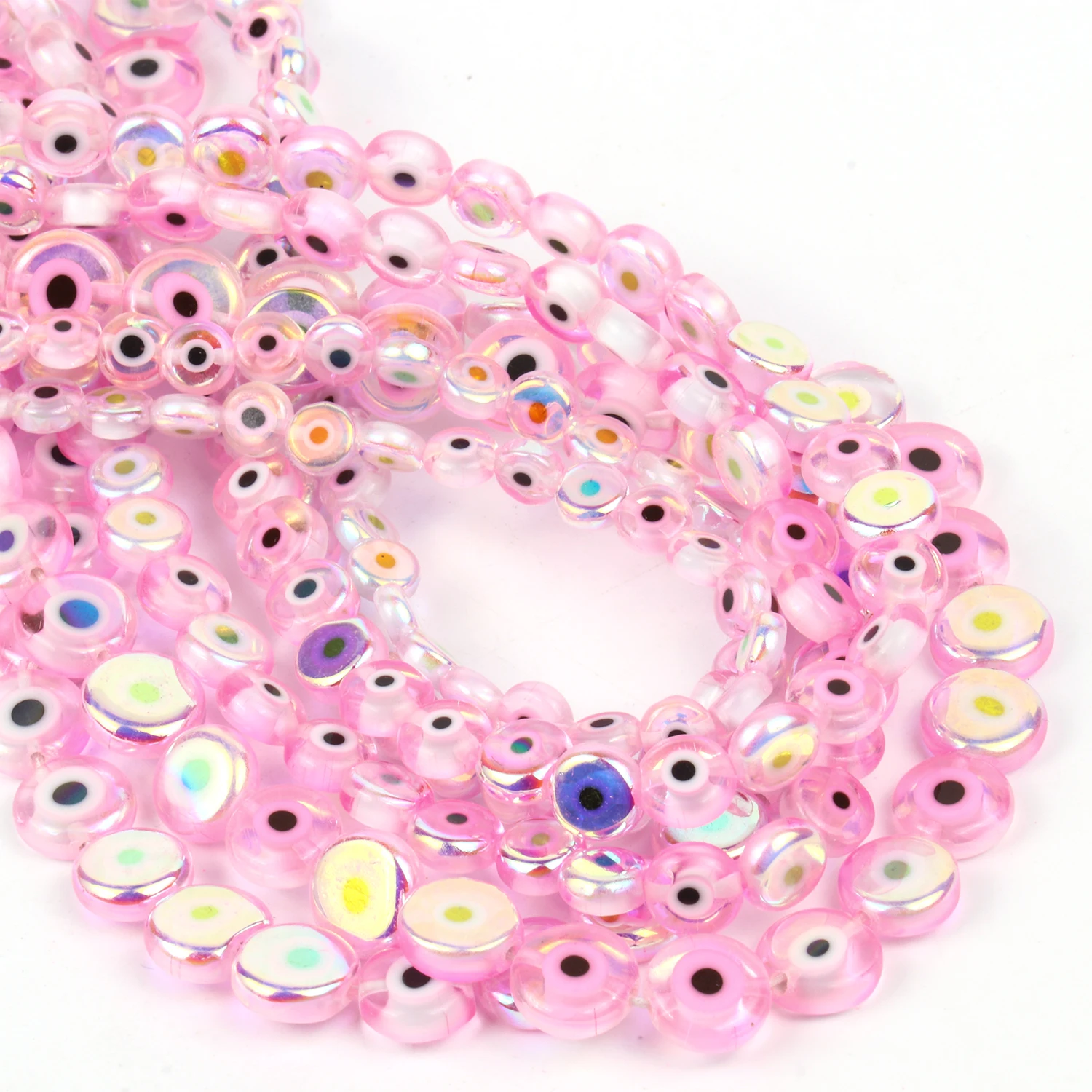 6/8/10mm Evil Eye Millefiori Lampwork Glazed Glass Bead AB Colors Flat Round Disc Beads for Jewelry Making Bracelets Accessories