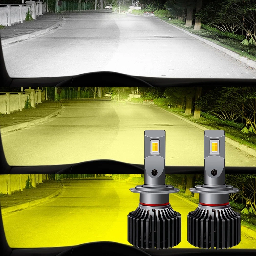 2x 100W Yellow White Dual Color Car LED Headlight 3000K+4300K+6000K H4 H8 H11 HB3 9006 H7 LED Fog Bulbs 12V H1 9005 Fog Lights