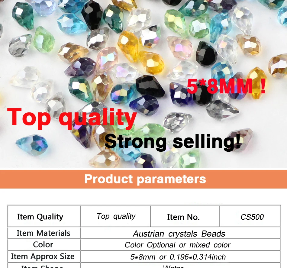 5*8mm 50pcs Briolette Pendant Waterdrop Austrian Crystal Teardrop Glass Loose Beads For Jewelry Making Bracelets DIY Accessories