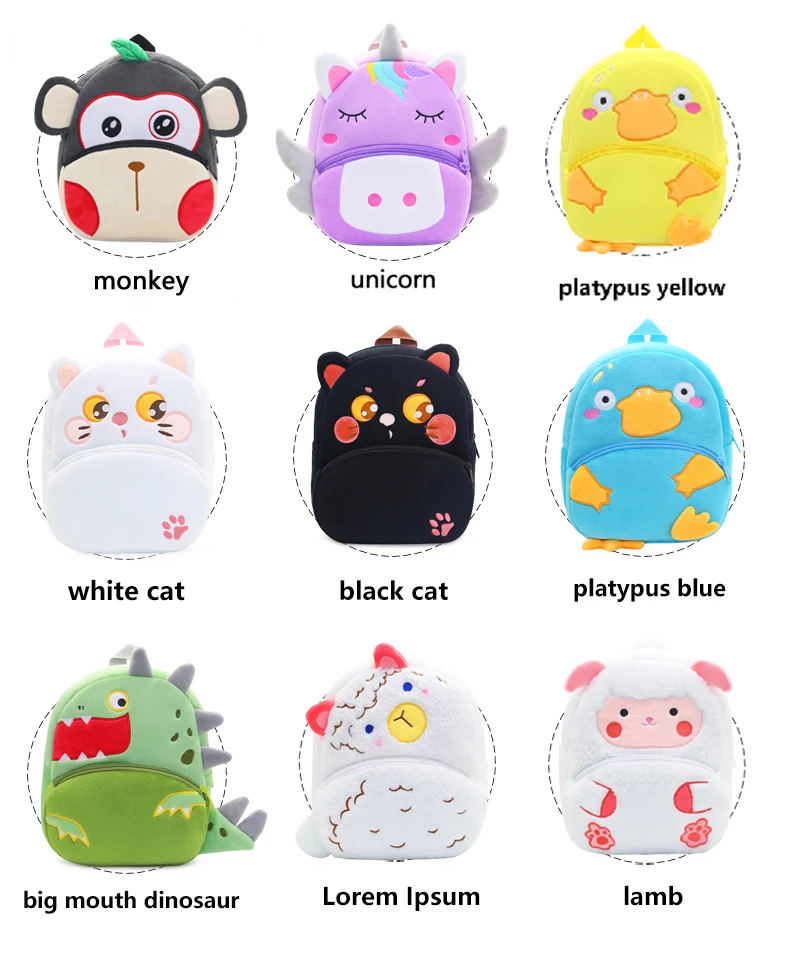 Cute Animals Cartoon Plush Children Backpacks Schoolbag Girls Boys casual Baby Bags