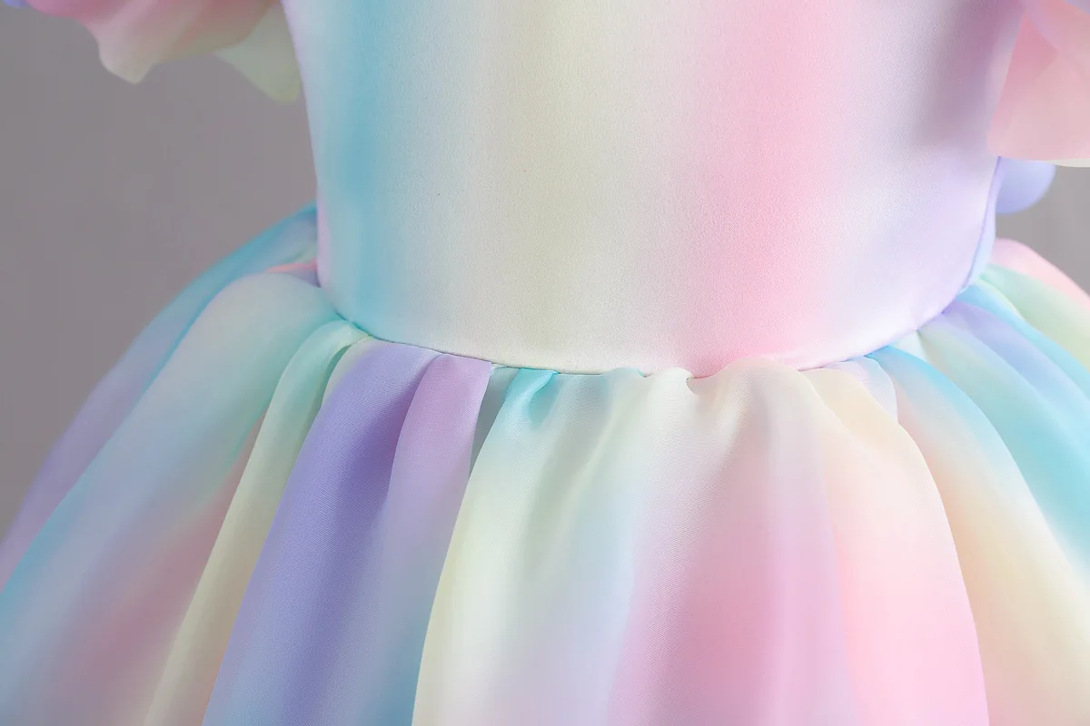 Rainbow Tutu Girls Party Dress Pageant Children Costume Princess Kids Bridesmaid Clothes For Birthday Wedding Gowns Vestidos 1-6