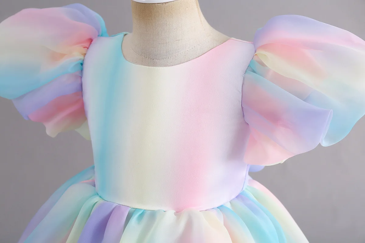 Rainbow Tutu Girls Party Dress Pageant Children Costume Princess Kids Bridesmaid Clothes For Birthday Wedding Gowns Vestidos 1-6