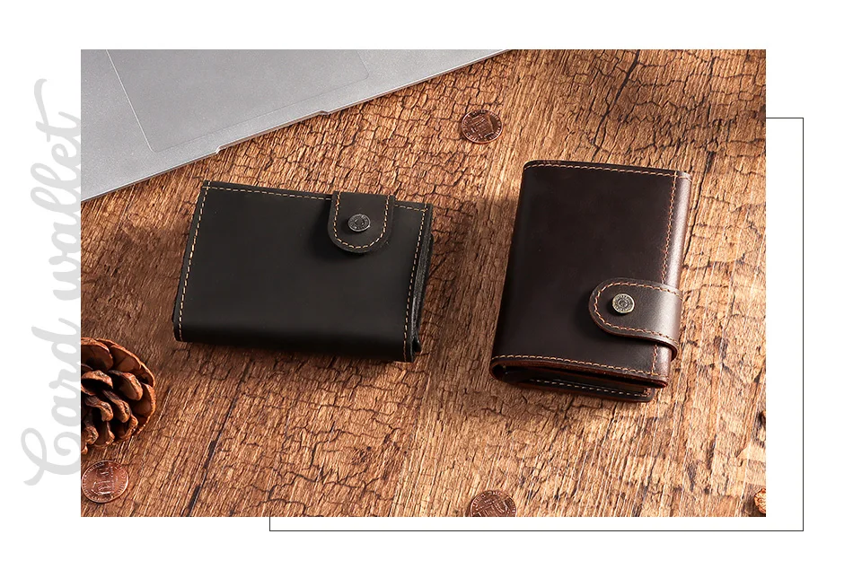 Vintage Crazy Horse Leather Men Wallets RFID Protection Mini Metal Card Holder Wallet Zipper Coin Pocket for Man