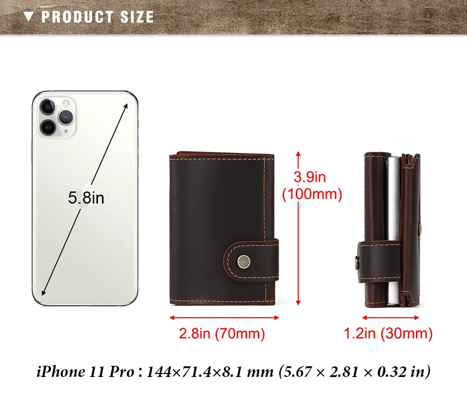 Vintage Crazy Horse Leather Men Wallets RFID Protection Mini Metal Card Holder Wallet Zipper Coin Pocket for Man