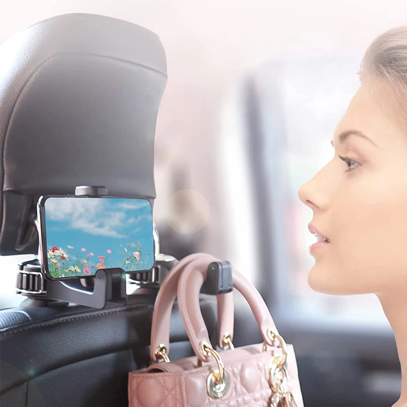 Universal Car-mounted Multi-functional Mobile Phone Holder Creative Rear Seat Headrest Hook Lock Buckle Style Car Phone Stand