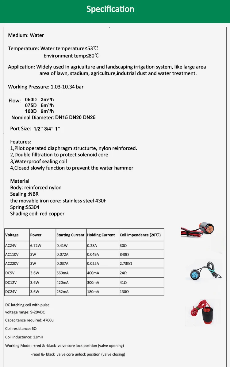 1/2" 3/8'' 3/4" 1" Water Solenoid Valve 220V 12V 24V Normally Closed Nylon Valve For Farm Garden Landscape Irrigation