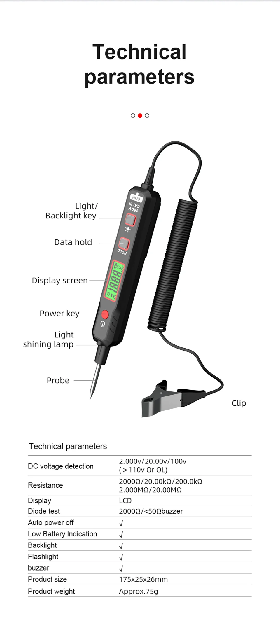HT86A Car Voltage Detector Pen Automobile Fault Maintenance Circuit Tester Digital Backlight Car Fuse Diagnostic Probe Tools