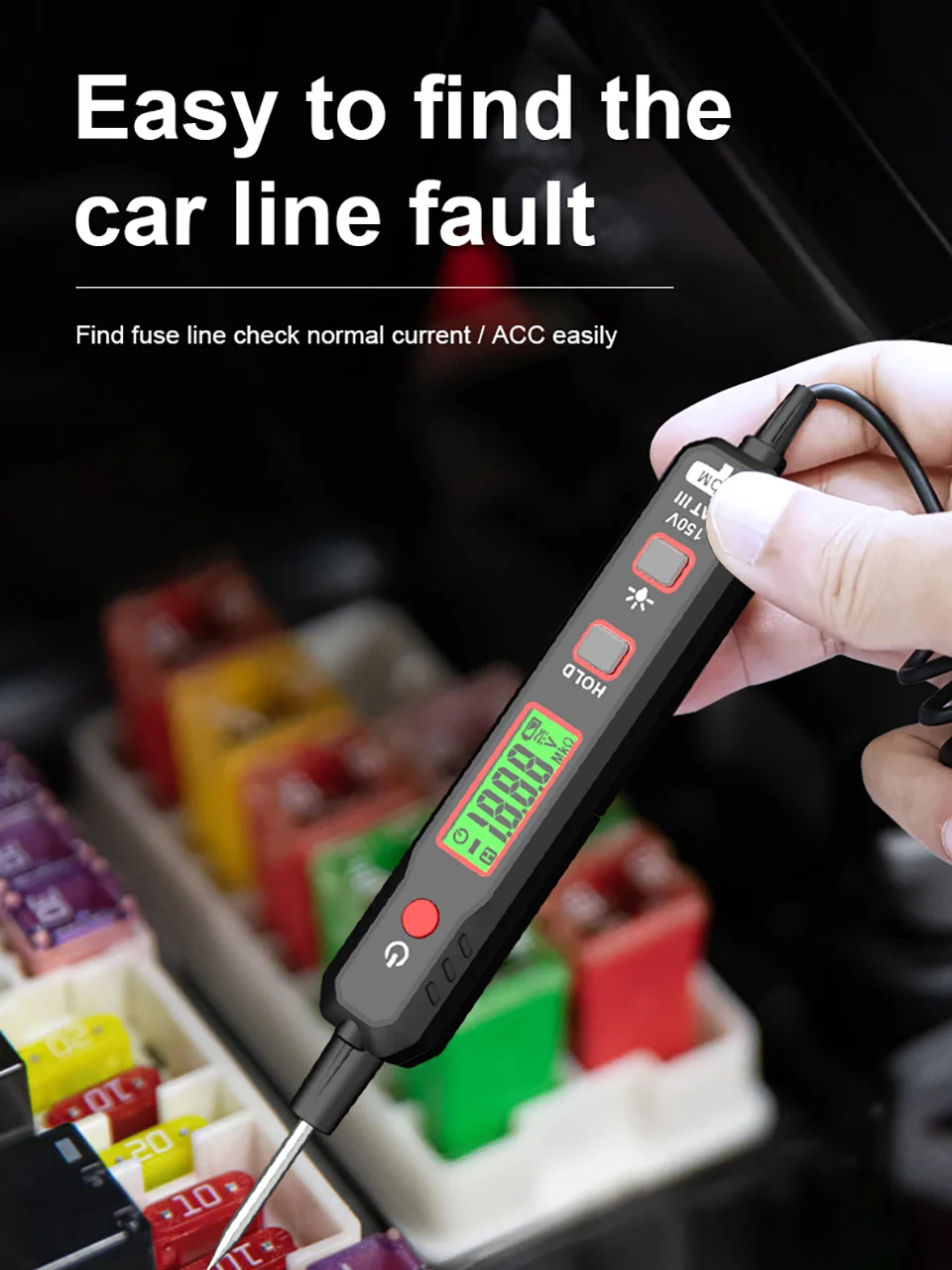 HT86A Car Voltage Detector Pen Automobile Fault Maintenance Circuit Tester Digital Backlight Car Fuse Diagnostic Probe Tools