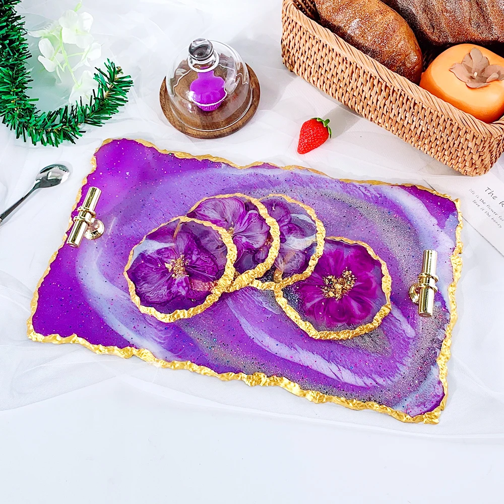 DM289 Irregular Shaped Resina Epoxy Transparente Coaster and Tray Molds Fruit Plate Cup Mat Moldes Silicona Resina Epoxi